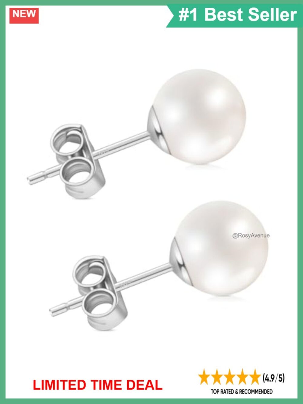 Sterling Silver Pearl Stud Earrings Hypoallergenic 925 Silver Post